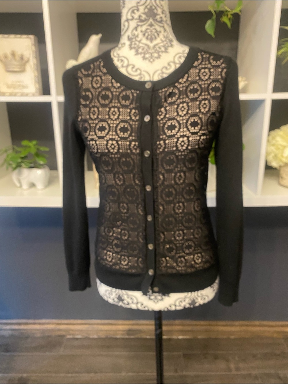 Banana Republic Black Lace Front Button Up Cardigan Sweater